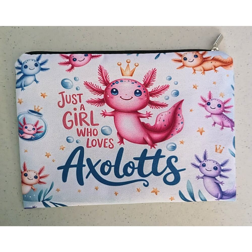 Axolotl Cosmetic Pouch | Just a Girl Who Loves Axolotls Makeup Bag | NWT - Picture 3 of 7